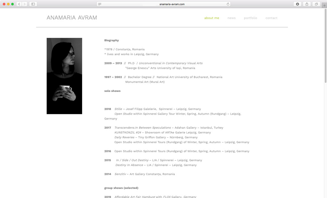 Diseño del sitio web de Anamaria Avram realizado por Karlos Kaplan
