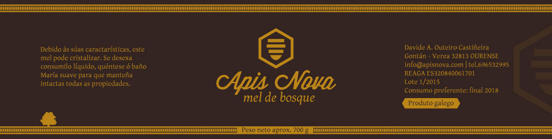 Etiqueta del tarro de miel de Apis Nova diseñada por Karlos Kaplan